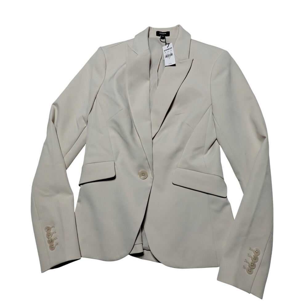 Express Blazer Womens 2 White Editor One Button Pant Suit Jacket Workwear